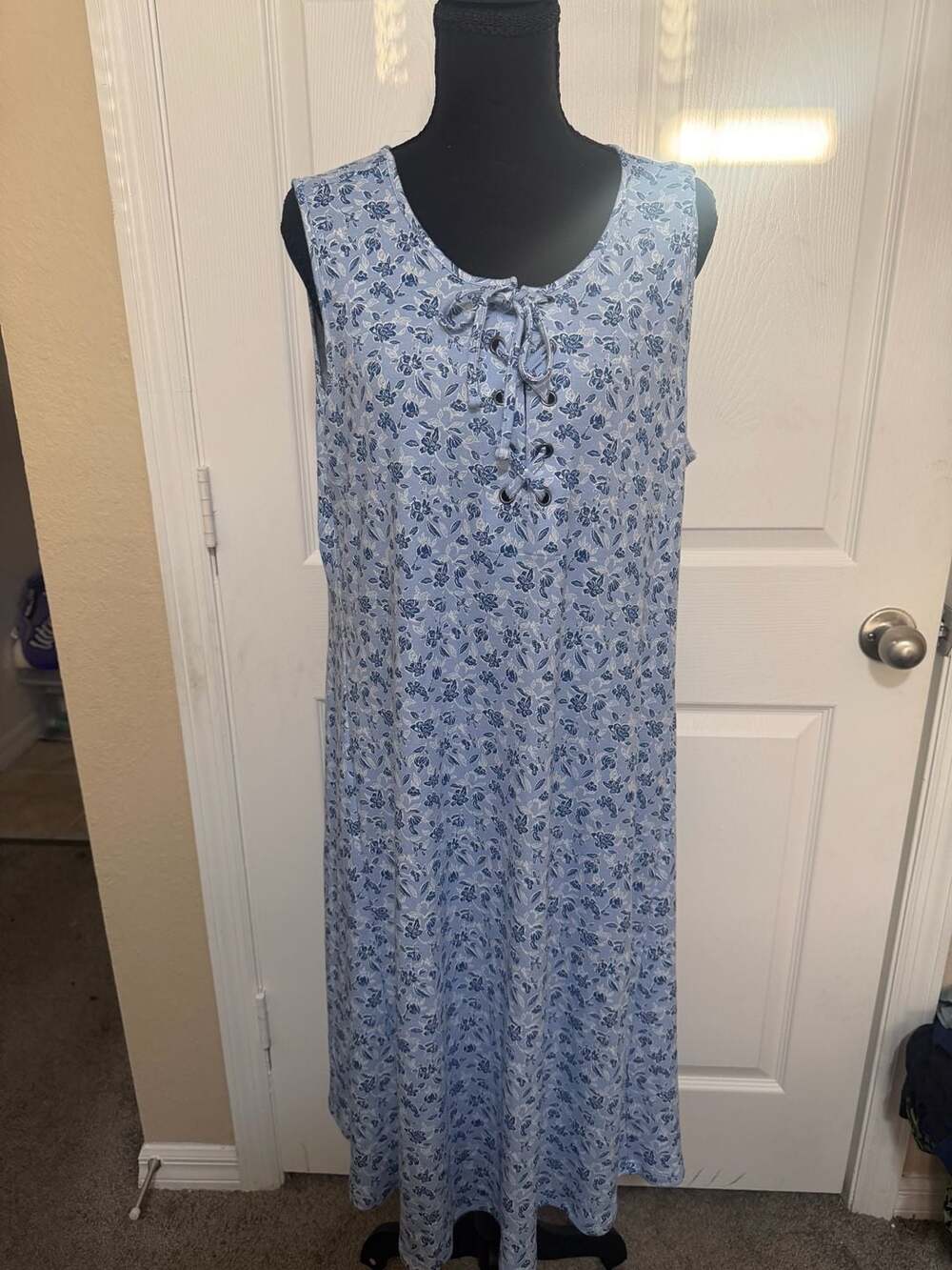 Style & Co. Flip Flop Dress Size 2X Blue Floral Lace-Up Sleeveless